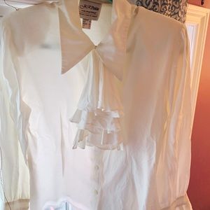 Vintage Joseph Ribkoff J.R. Petite white ruffle necktie blouse